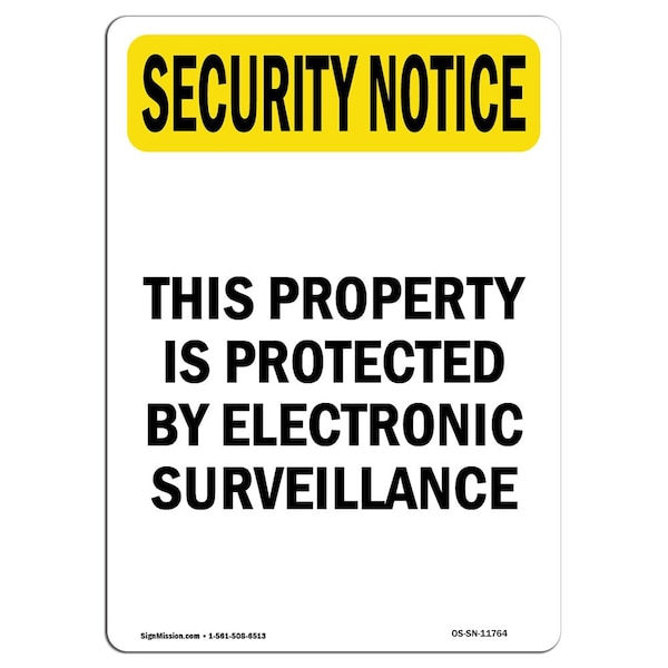 OSHA Security Sign, 5" Height, Protected Electronic Surveillance, Portrait, 10PK